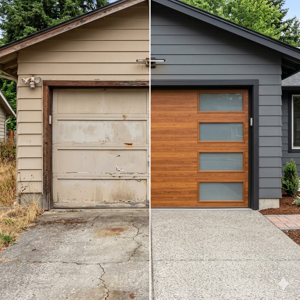 Garage door before repair